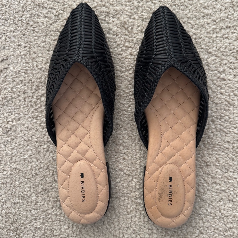 Birdies swan flats / mules in woven leather size 9